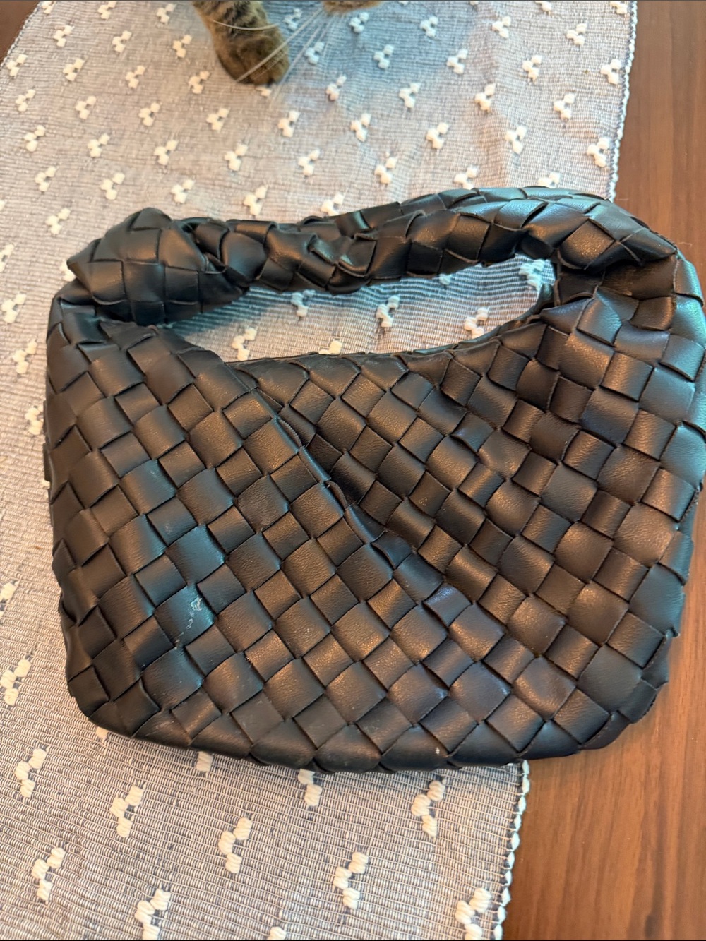 Anthropologie Black Woven Shoulder Bag with Braided Handle